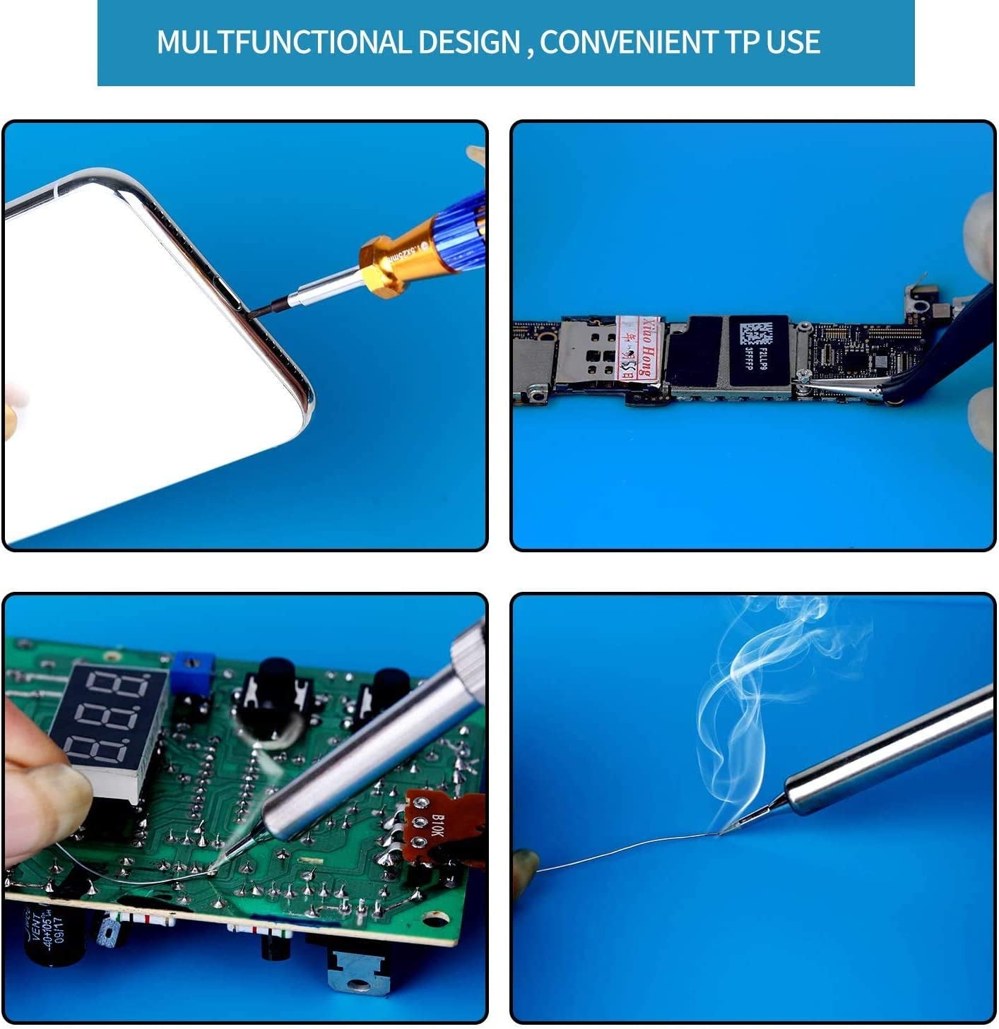 S-160 Silicone Repair Mat Electronics Repair Mat Magnetic Repair Mat Silicone Soldering Mat with 2 ESD Tweezers and Anti-Static Wrist Strap for Soldering, Electronics Repair,17.8 X 11.8 Inch